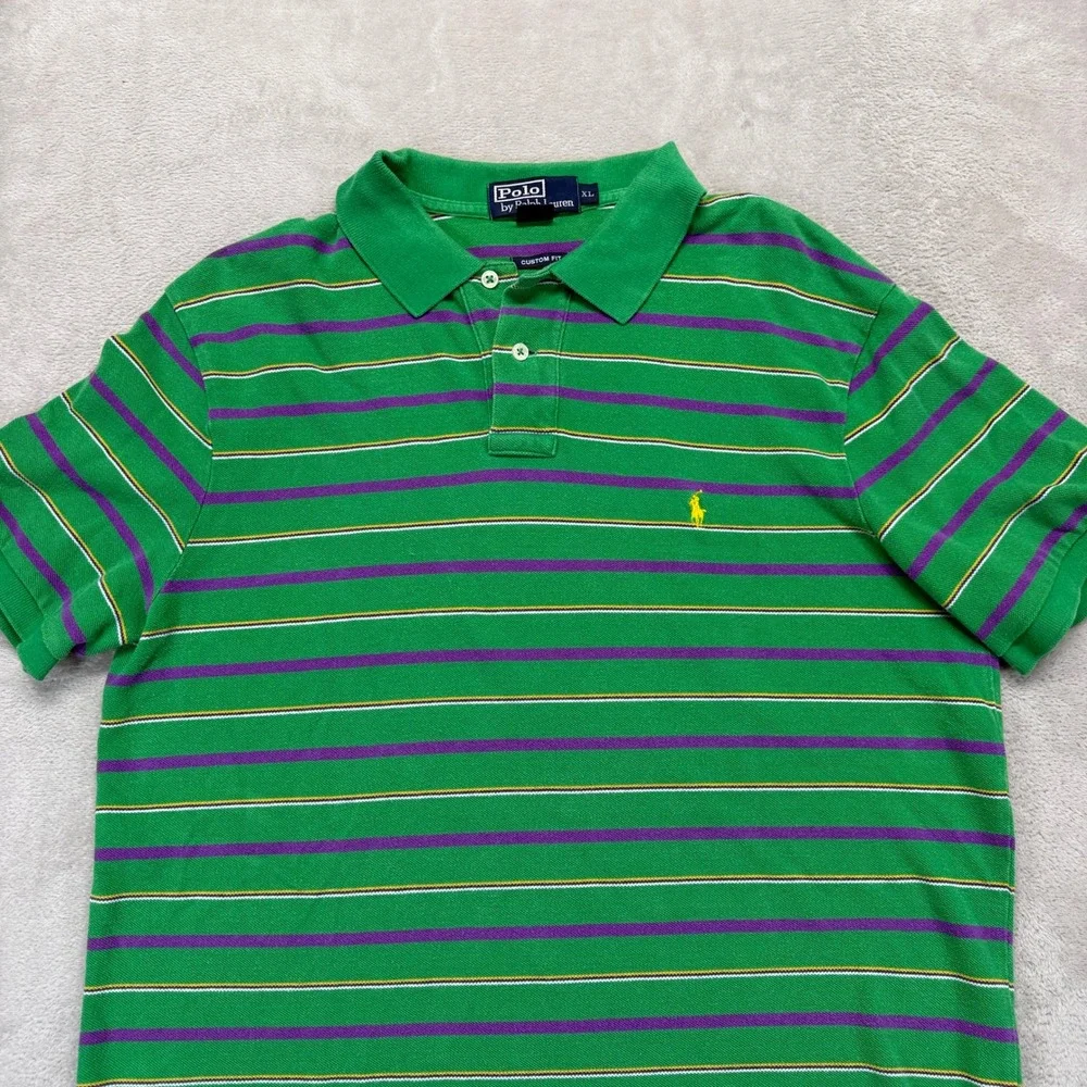 Polo by Ralph Lauren Green Striped Polo with Purple and Yellow Accents